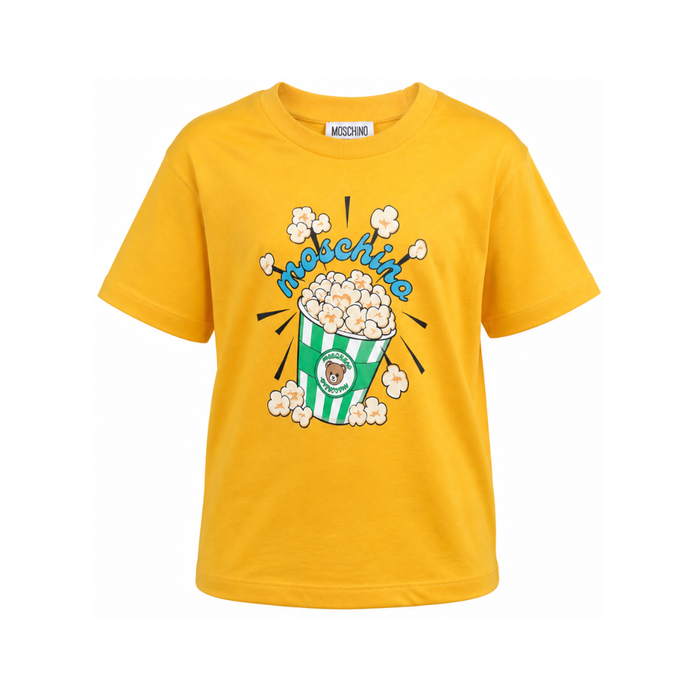 T-shirt per bambini Moschino Kids gialla con stampa grafica HRM05WLAA10 51140 MOSCHINO KIDS