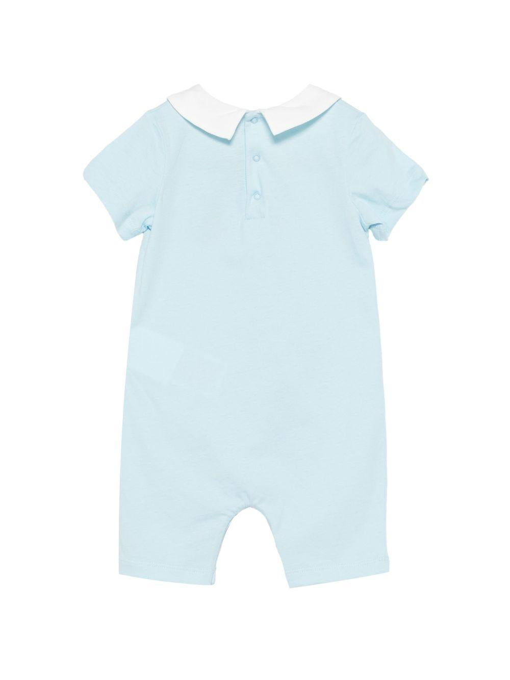 Tutina per neonato Moschino Kids azzurra con stampa logo MMY03YLAA03 40304 MOSCHINO KIDS