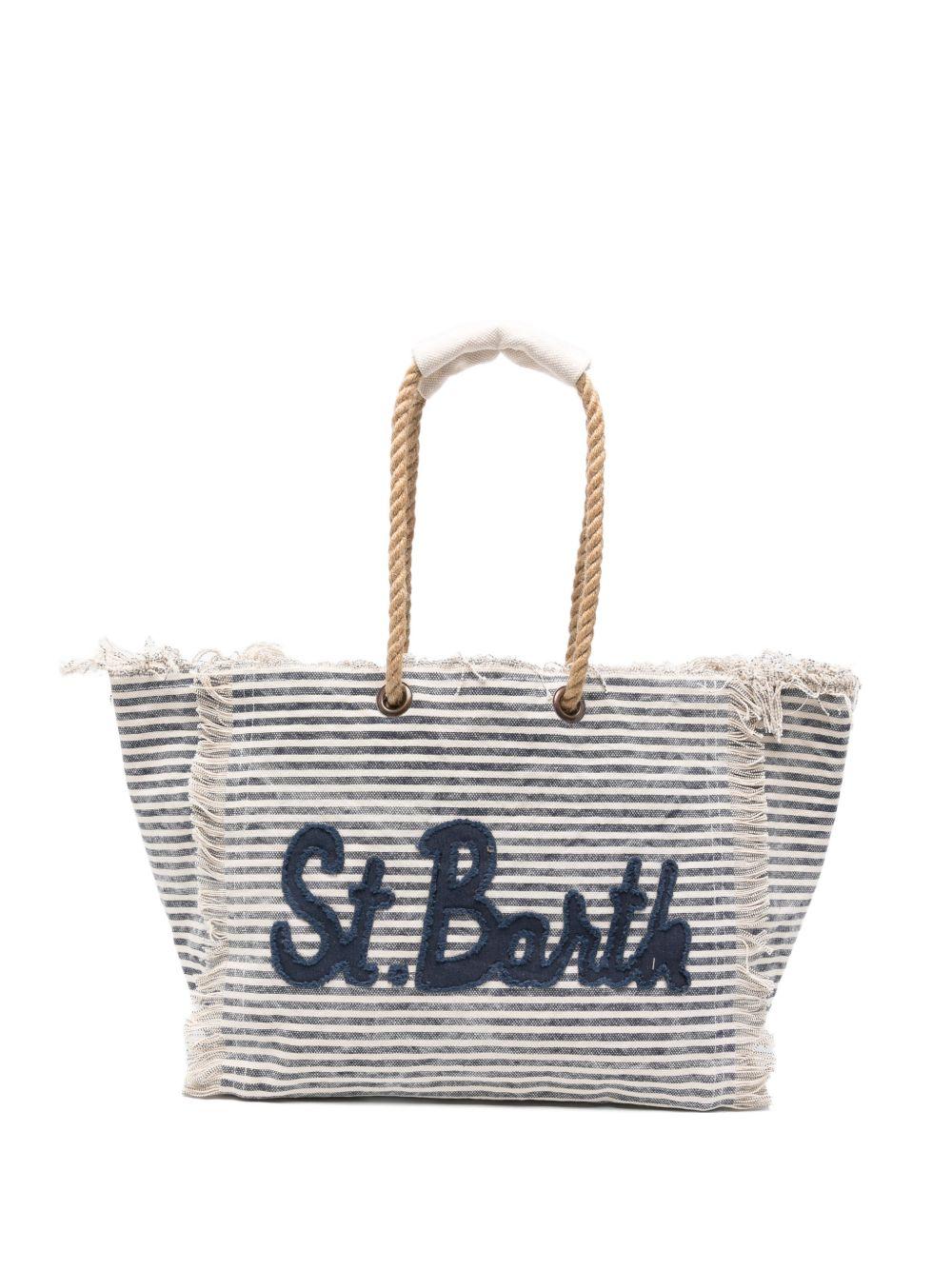 Borsa Beach Bag MC2 Saint Barth beige e blu con motivo a righe orizzontali BEA0003 09403L MC2 ST. BARTH KIDS