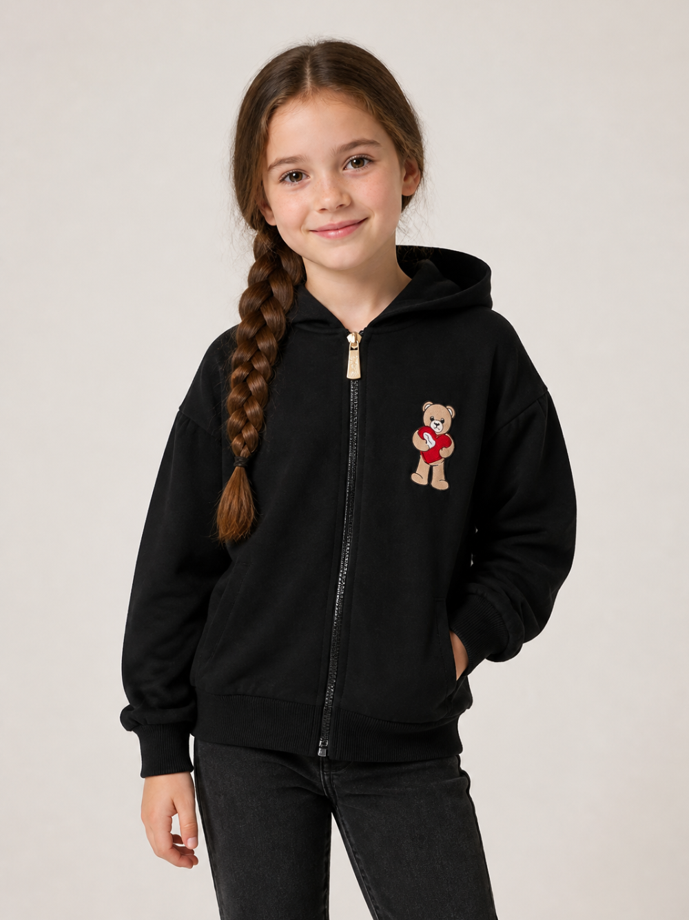 Felpa per bambina Moschino Kids nera con dettaglio Teddy Bear HDF06TLDA63 60100 MOSCHINO KIDS