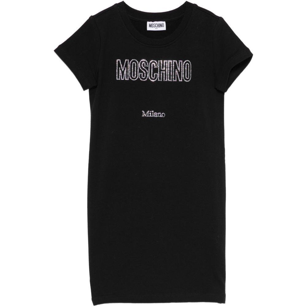 Abito per bambina Moschino Kids nero con logo in strass HDV0HYLDA25 60100 MOSCHINO KIDS