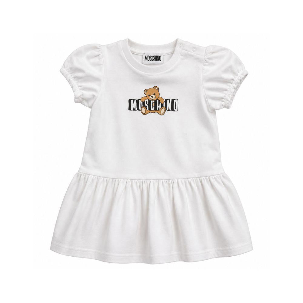 Abito per neonata Moschino Kids bianco a maniche corte MAV0C7LBA00 10101 MOSCHINO KIDS