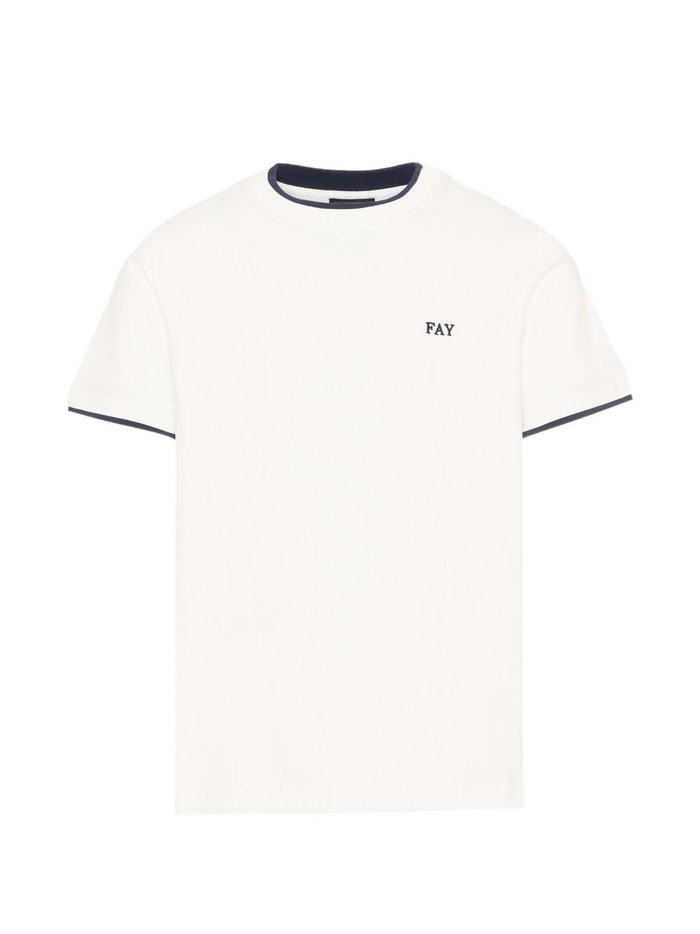 T-shirt per bambino Fay Kids bianca con logo ricamato sul davanti FY8P01 Z3708 101BL FAY KIDS