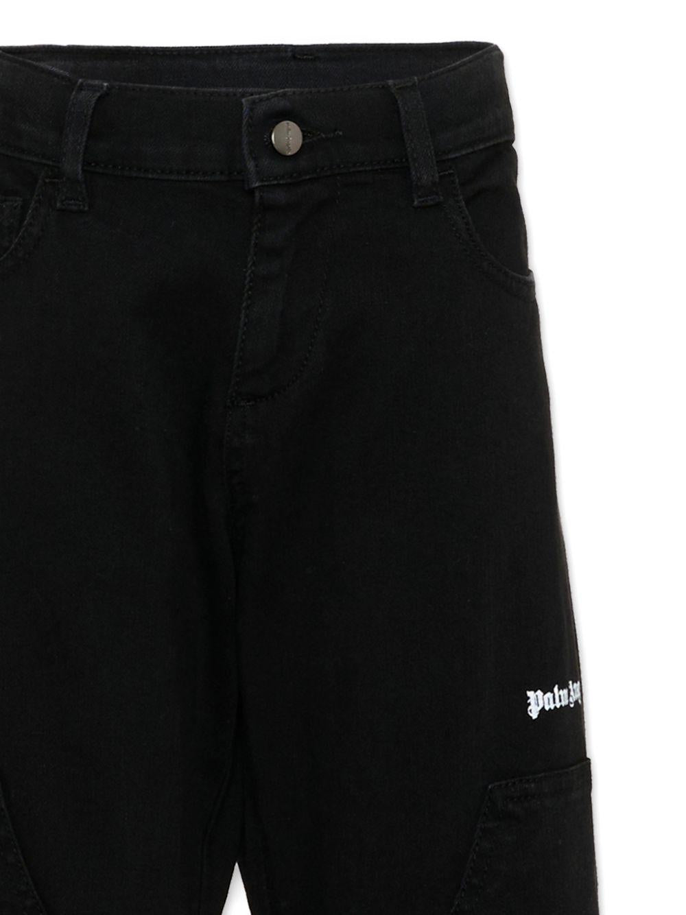 Pantaloni per bambino Palm Angels Kids neri con logo sul davanti PBCA01HS26FAB001 110 PALM ANGELS KIDS