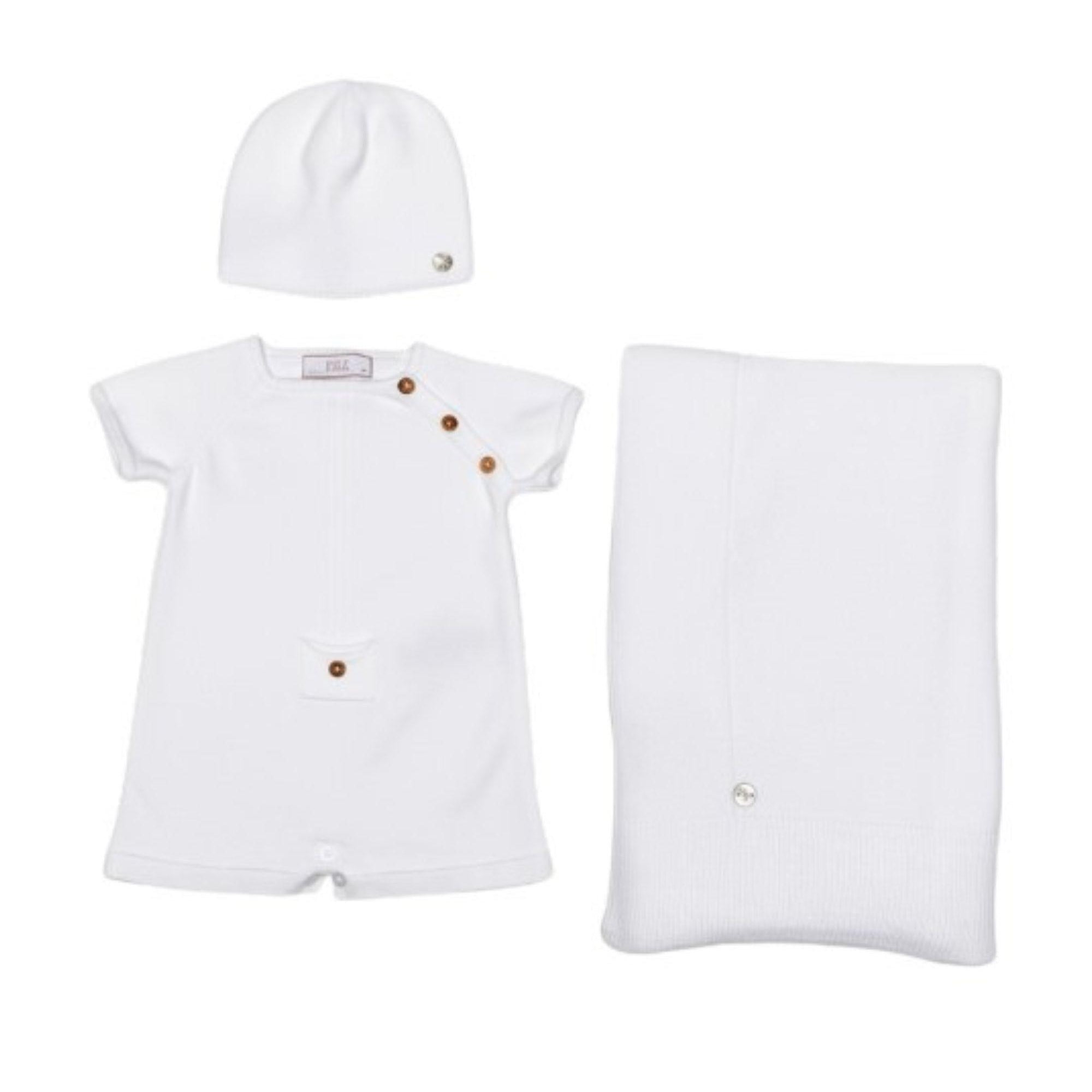 Set tre pezzi per neonati Paz Rodriguez bianco lavorato a maglia 105-123192 01 PaZ RODRIGUEZ