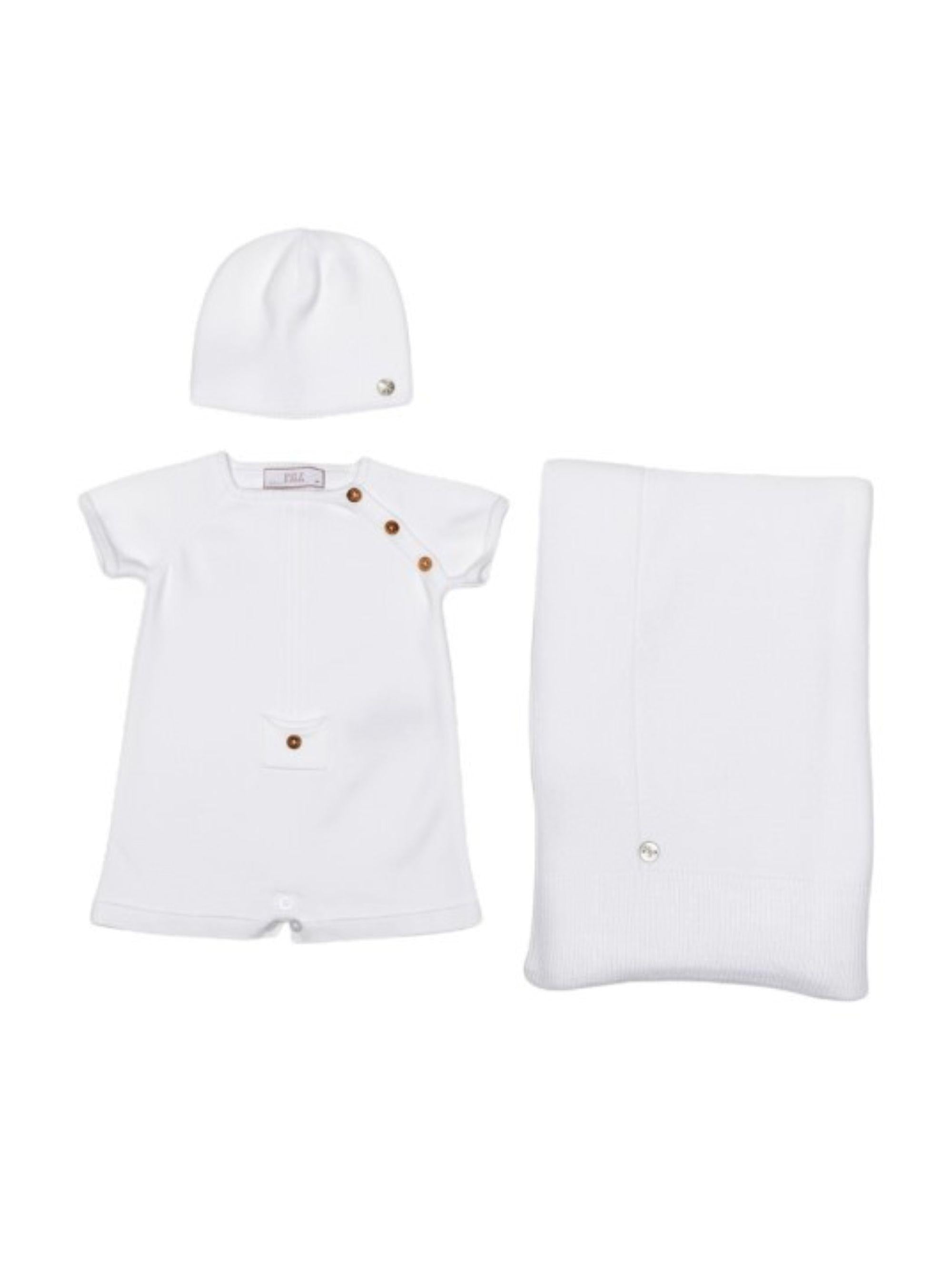 Set tre pezzi per neonati Paz Rodriguez bianco lavorato a maglia 105-123192 01 PaZ RODRIGUEZ