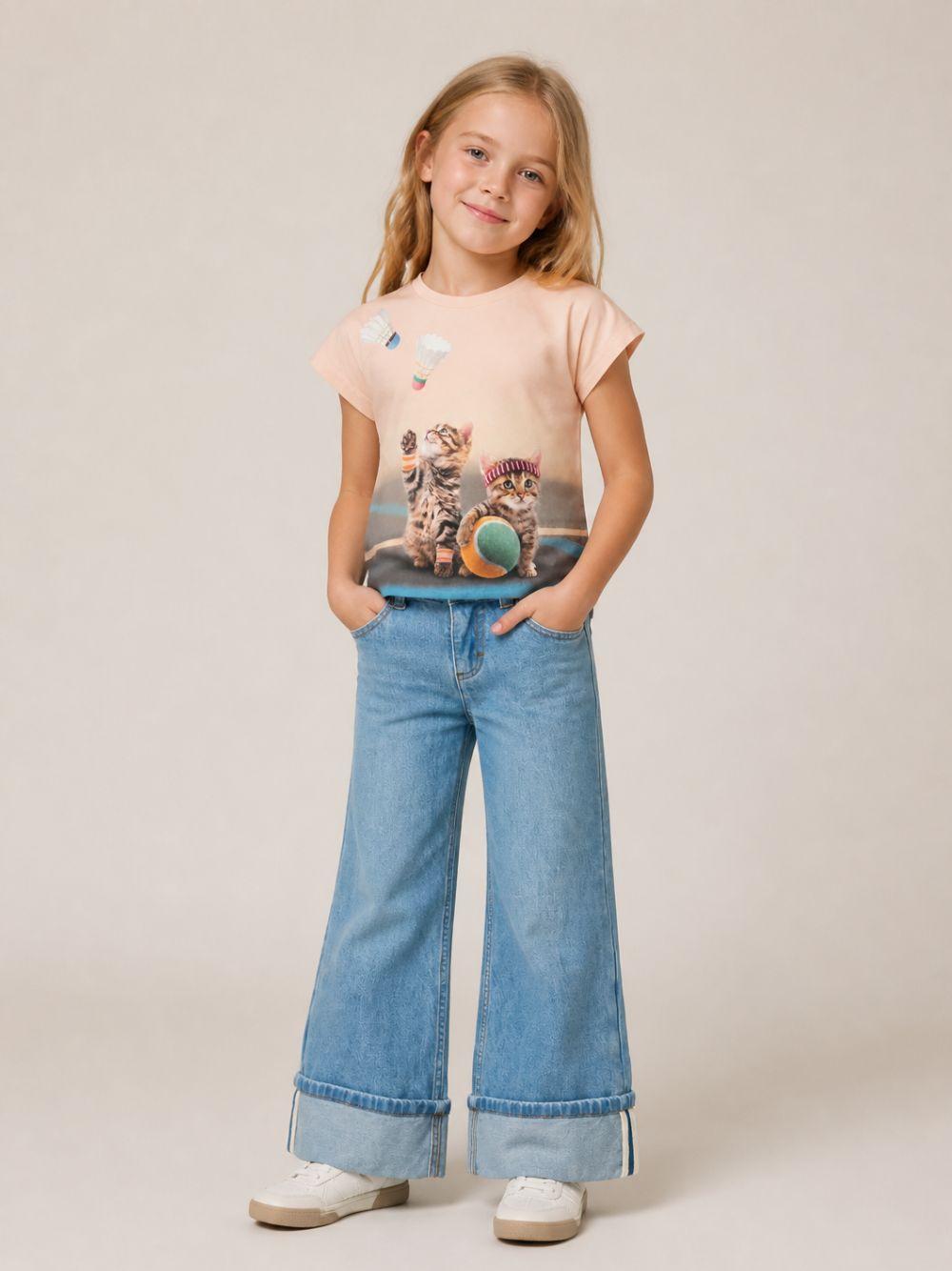 T-shirt per bambina Molo Kids rosa con stampa grafica gatti 2W26A207 5799 MOLO KIDS