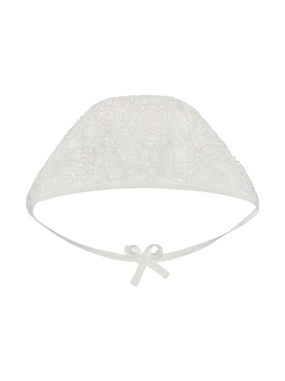 Cuffia per neonati Dolce & Gabbana Kids bianca con dettagli in pizzo L0EGC0 FLMKZ W0001 DOLCE & GABBANA KIDS