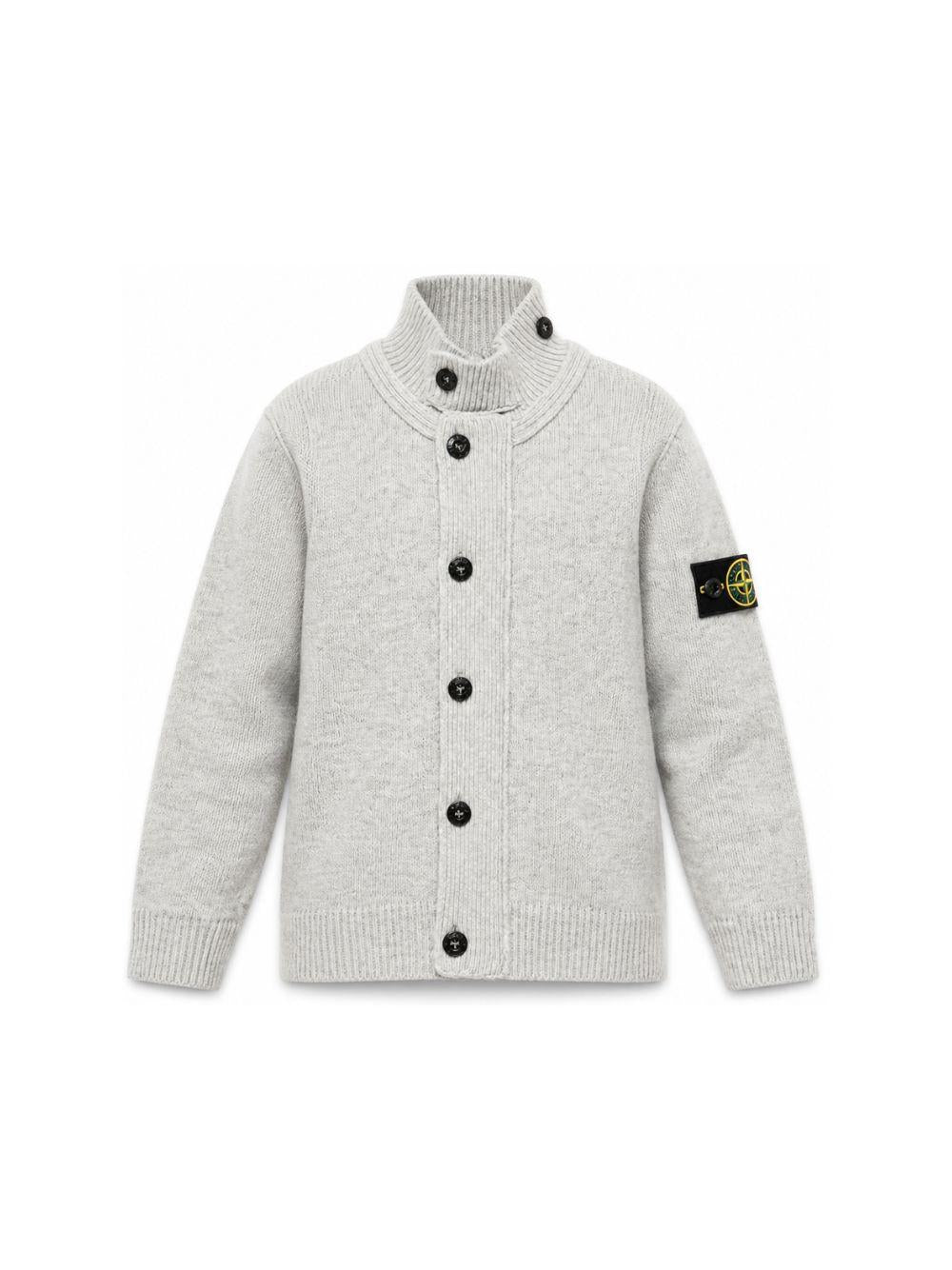 Cardigan per bambino Stone Island Junior grigio a collo alto con bottoni L2S165100003S00M1 V0M64 STONE ISLAND KIDS