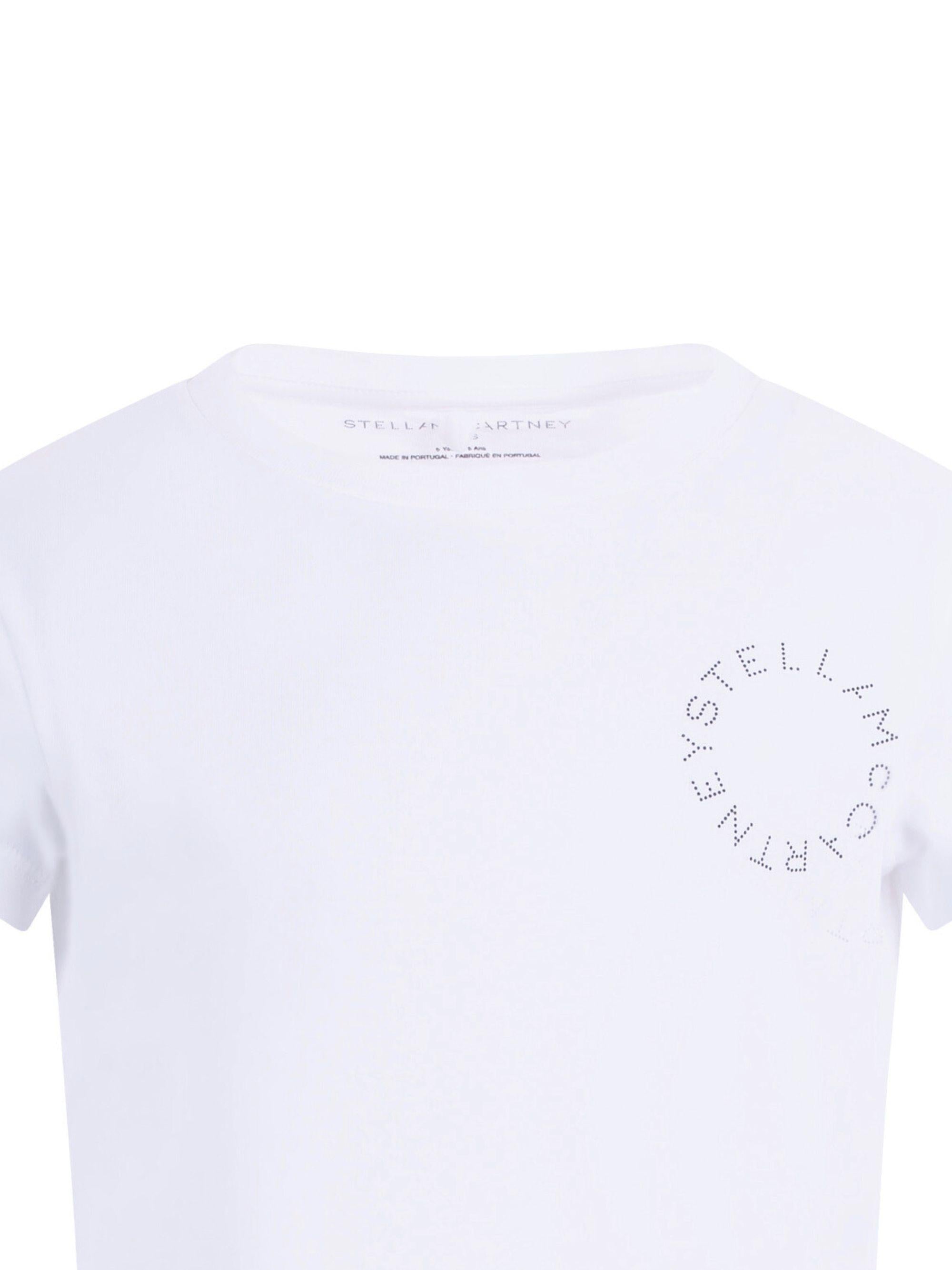 Maglietta per bambina Stella McCartney Kids bianca con logo circolare sul davanti TY8D22 Z0434 100 STELLA McCARTNEY KIDS