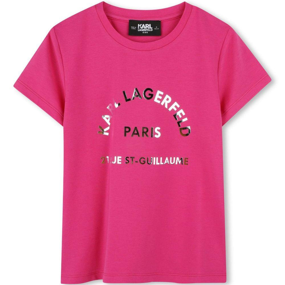 T-shirt con stampa per bambina Karl Lagerfeld Kids fucsia con scollo rotondo Z30447 49J KARL LAGERFELD KIDS