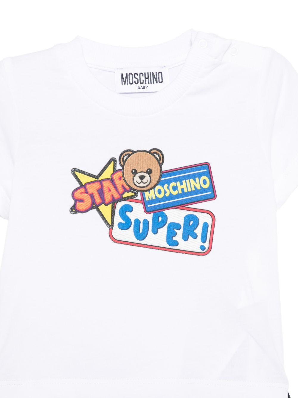 Set t-shirt e shorts per neonato Moschino Kids bianco e nero con stampa grafica sul davanti MOG00ALLA10 80359 MOSCHINO KIDS