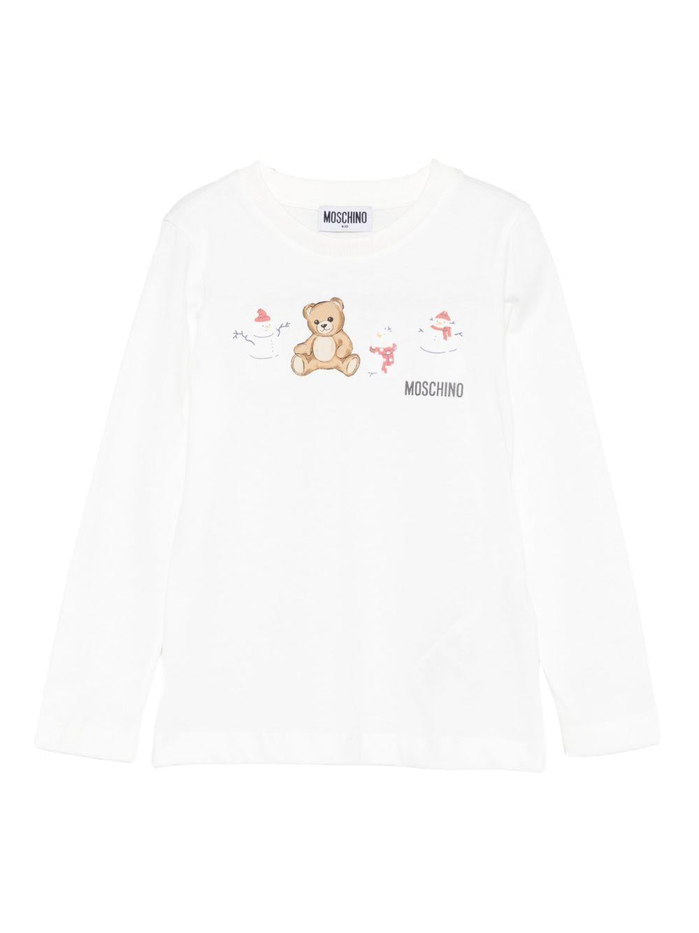 T-shirt per bambini Moschino Kids bianco con stampa grafica HUO00ZLAA01 10063 MOSCHINO KIDS