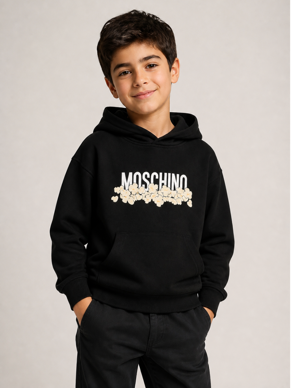 Felpa per bambini Moschino Kids nera con stampa grafica HUF09ZLCA83 60100 MOSCHINO KIDS