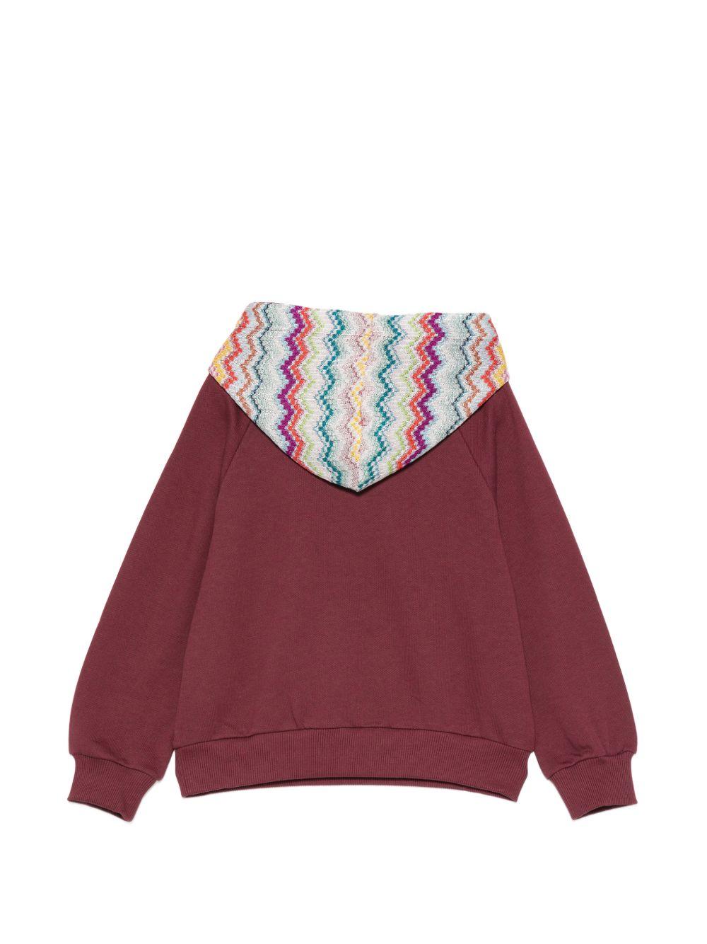 Felpa per bambina Missoni Kids bordeaux con cappuccio con motivo a zigzag MZ4A00 Z3183 530 MISSONI KIDS