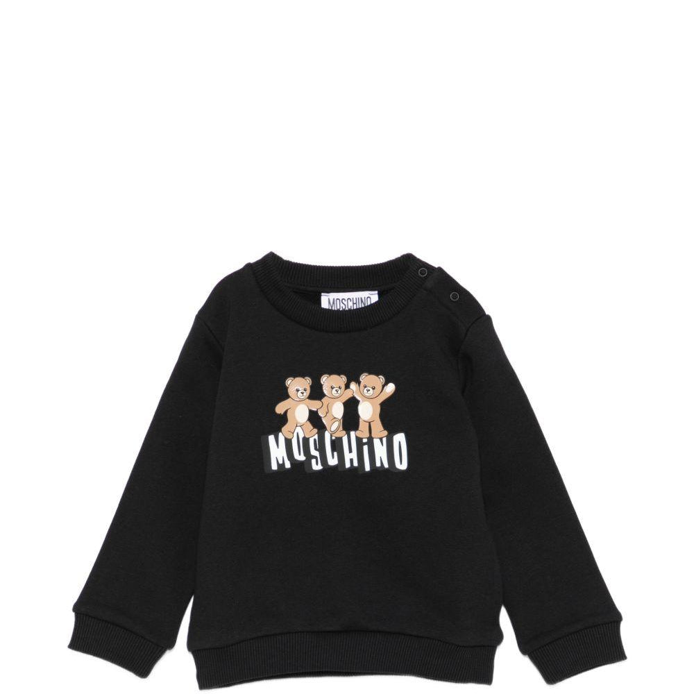 Felpa per neonati Moschino Kids nera con stampa tre Teddy Bear MTF060LCA89 60100 MOSCHINO KIDS