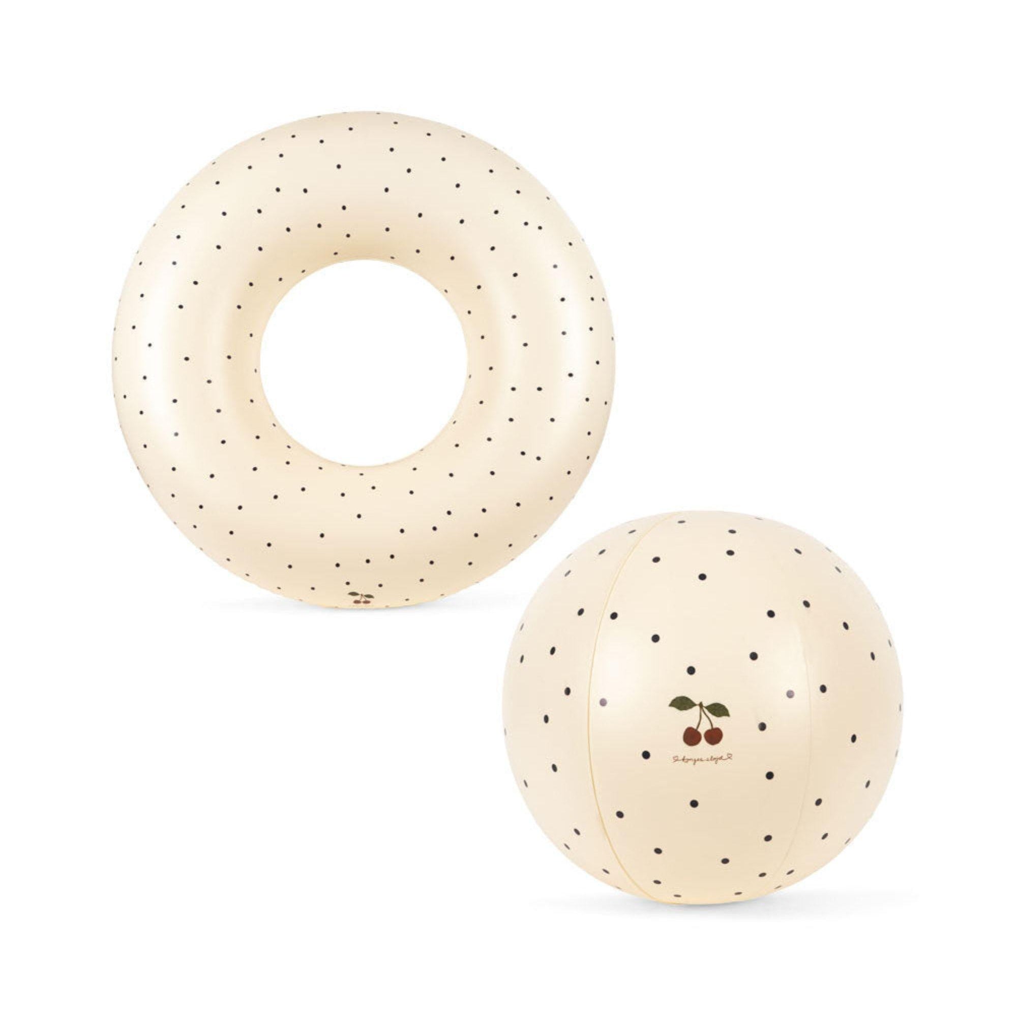 Set ciambella e pallone per la spiaggia per bambini Konges Slojd beige con fantasia a pois KS105094 NAVY DOT KONGES SLOJD KIDS