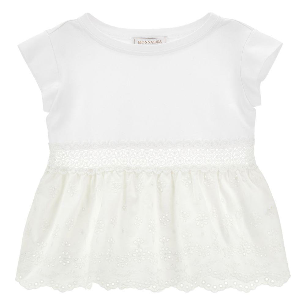 Top per bambina Monnalisa bianco con dettagli ricamati 17G604 7005 0099 MONNALISA KIDS