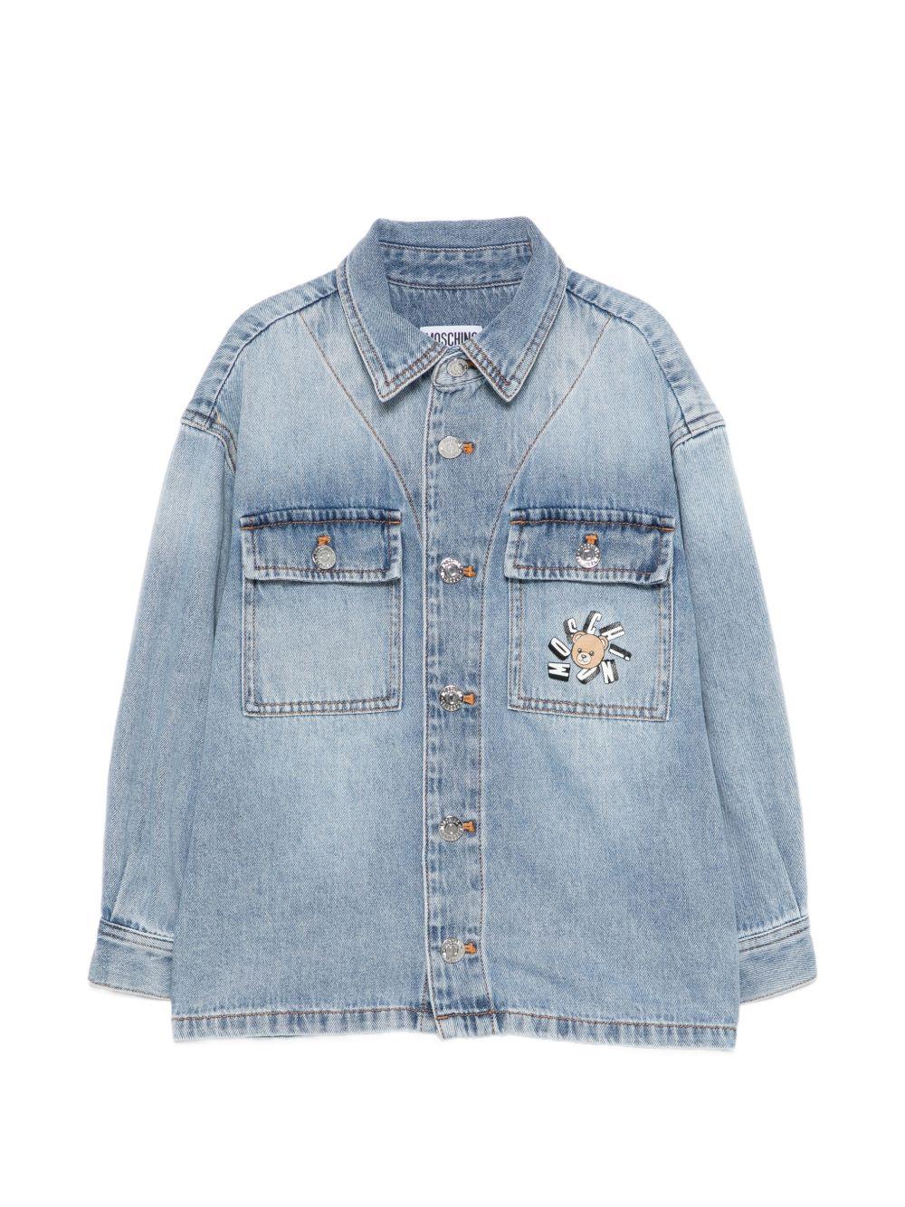 Giubbino per bambino Moschino Kids denim con stampa orso HUC01VL0E44 40511 MOSCHINO KIDS