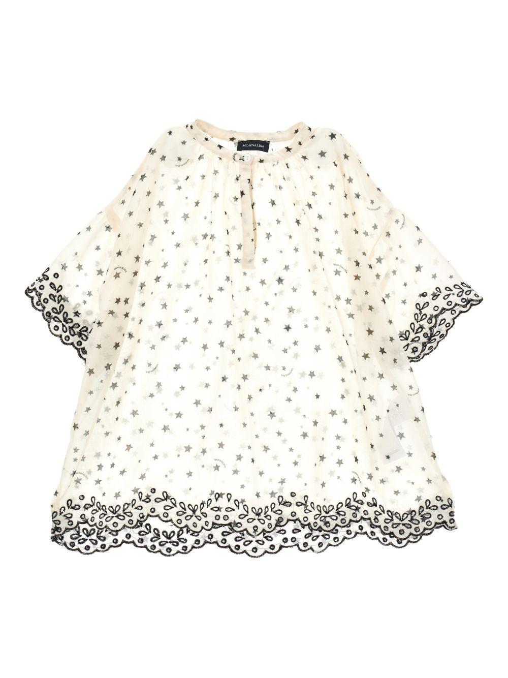 Abito per bambina Monnalisa bianca con stampa stelle all-over 49G903 7078 0150 MONNALISA KIDS
