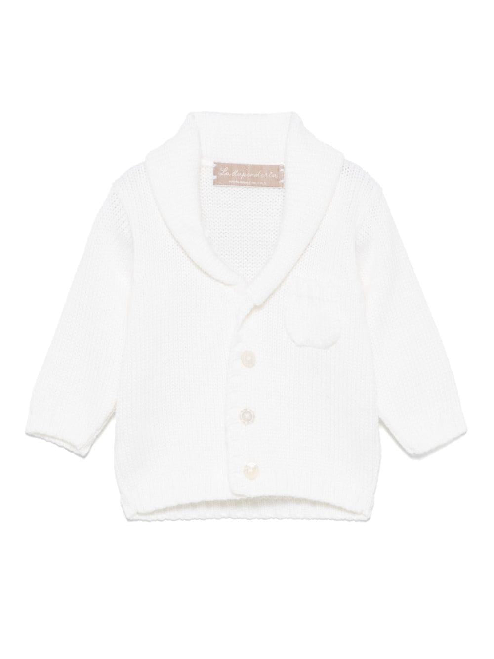 Cardigan in cashmere per neonato La Stupenderia bianco con chiusura frontale con bottoni revers WCCR23 800 LA STUPENDERIA