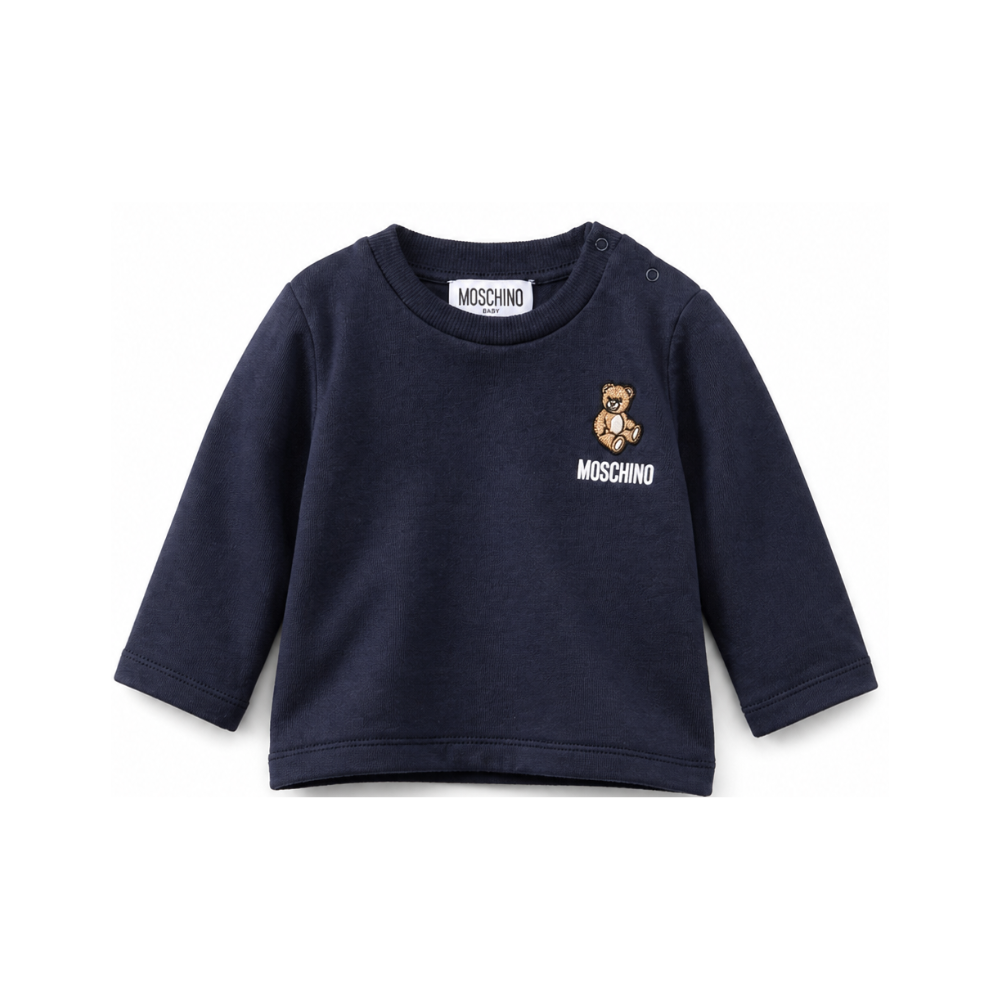 T-shirt per neonati Moschino Kids blu con ricamo Teddy Bear MUO01DLAA10 40016 MOSCHINO KIDS