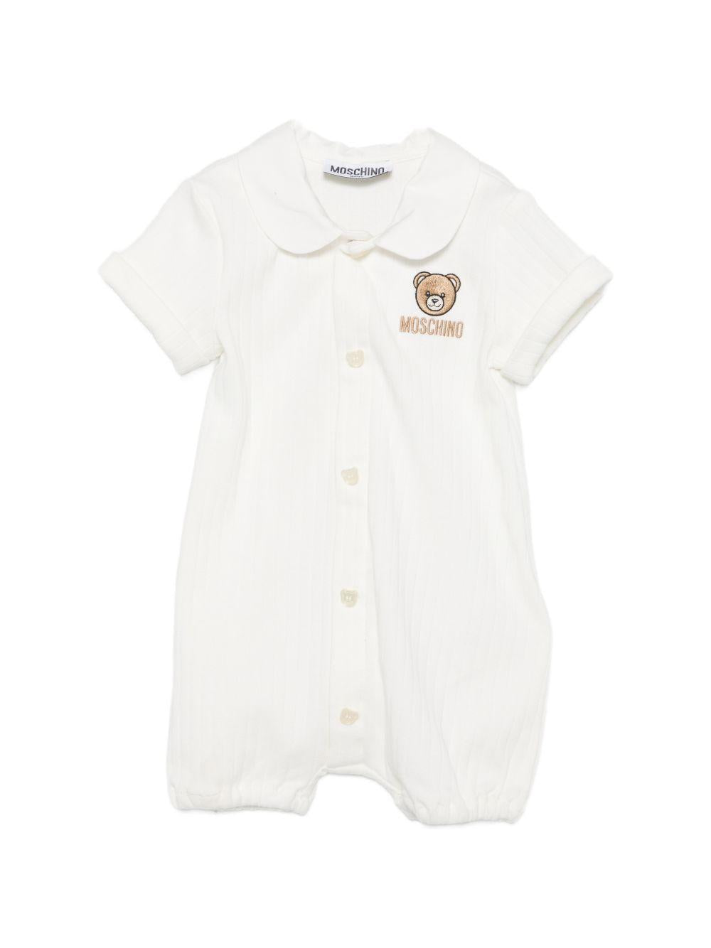 Tutina per neonati Moschino Kids bianca con applicazione Teddy Bear MUY08YLAA55 10063 MOSCHINO KIDS