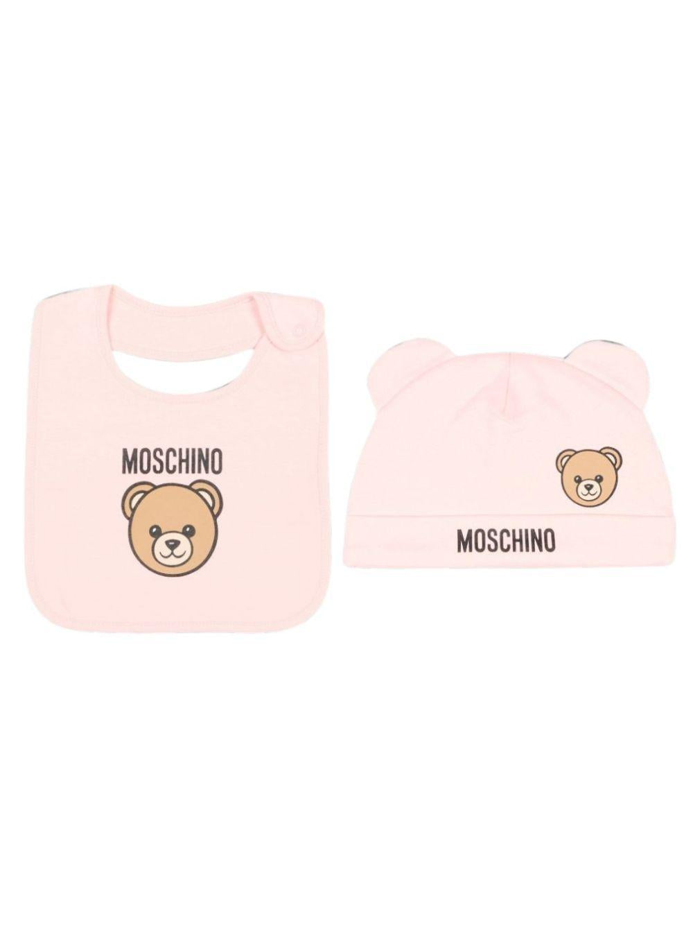 Set berretto e bavaglino per neonata Moschino Kids rosa con motivo Teddy Bear MUY09NLCA40 50209 MOSCHINO KIDS