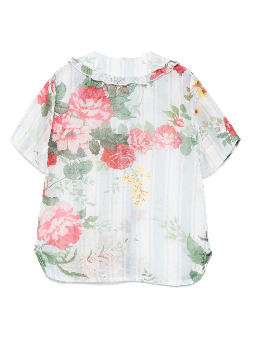 Camicia per bambina Vivetta azzurro in misto cotone e seta con stampa floreale all-over VE2557 AZZURRO VIVETTA KIDS