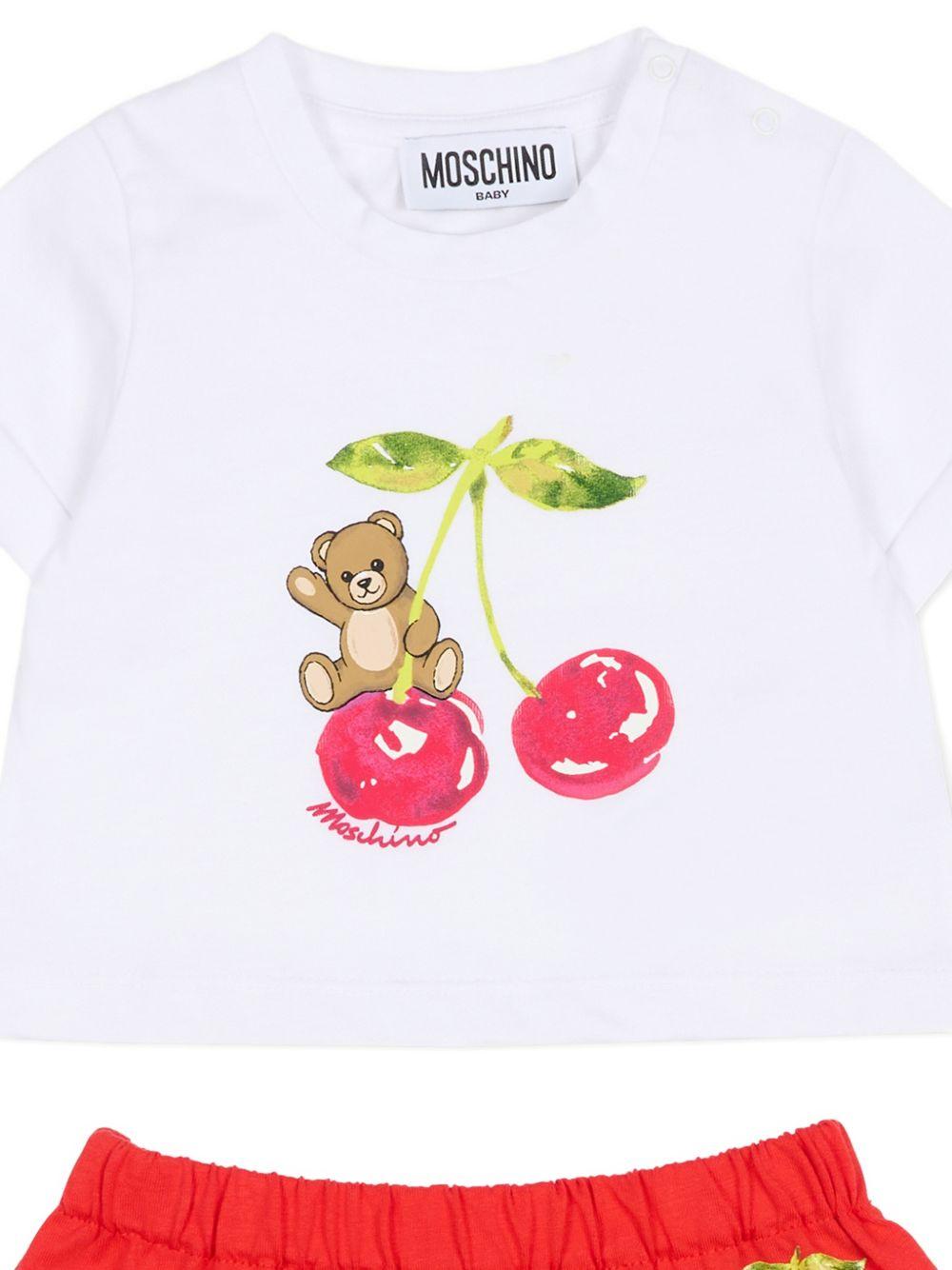 Completo per neonata Moschino Kids bianco e rosso con stampa Cherry MDG01TLAA02 82298 MOSCHINO KIDS
