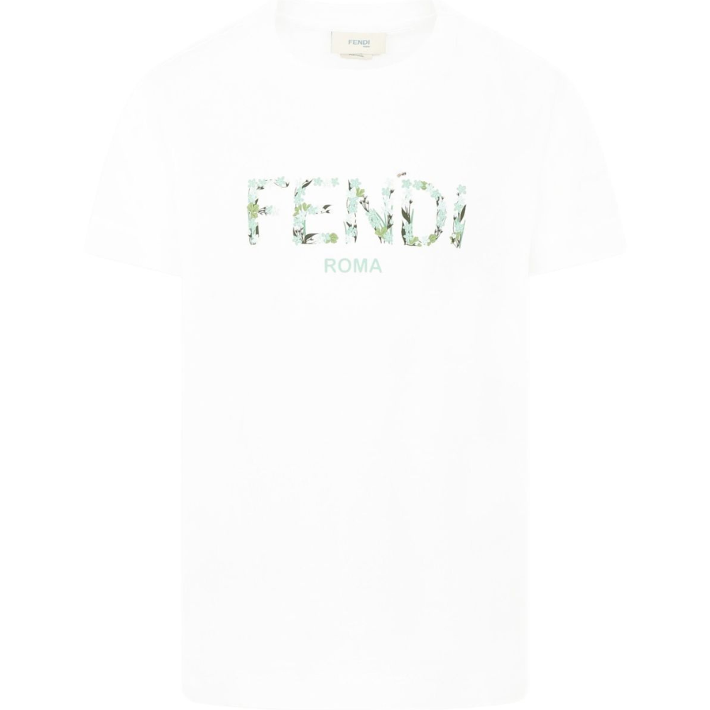 T-shirt per bambina Fendi Kids bianco con logo JFI375 7AJ F1SGM FENDI KIDS
