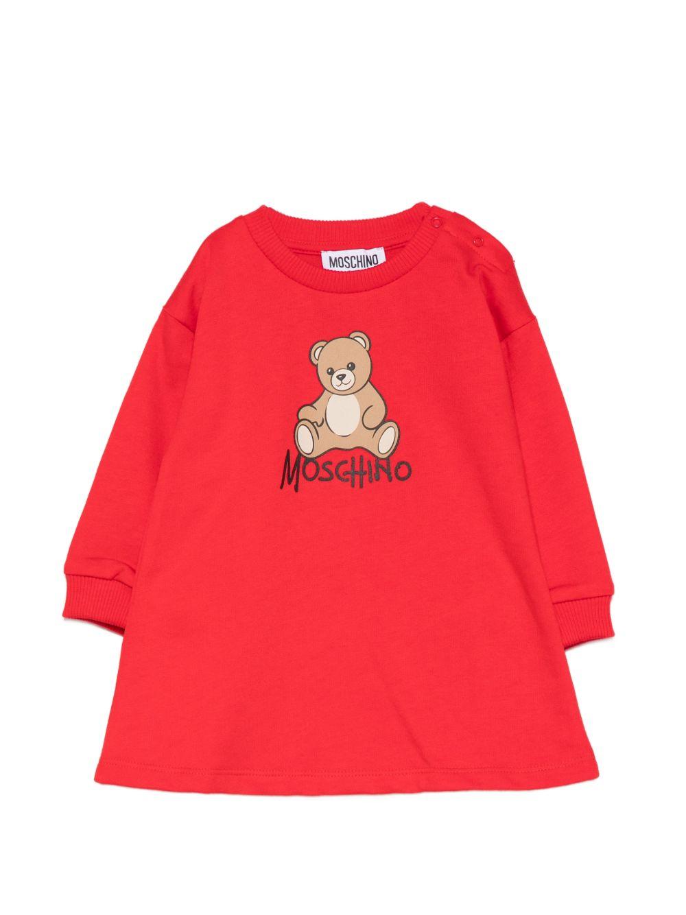 Abito per neonata Moschino Kids rosso con motivo Teddy Bear MBV0CVLCA40 50109 MOSCHINO KIDS