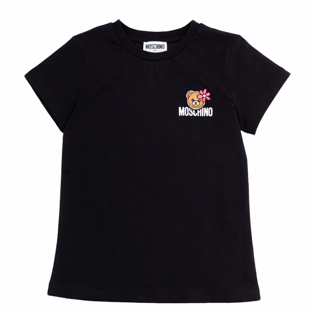 T-shirt per bambina Moschino Kids nera con stampa orsetto HAM03PLAA02 60100 MOSCHINO KIDS