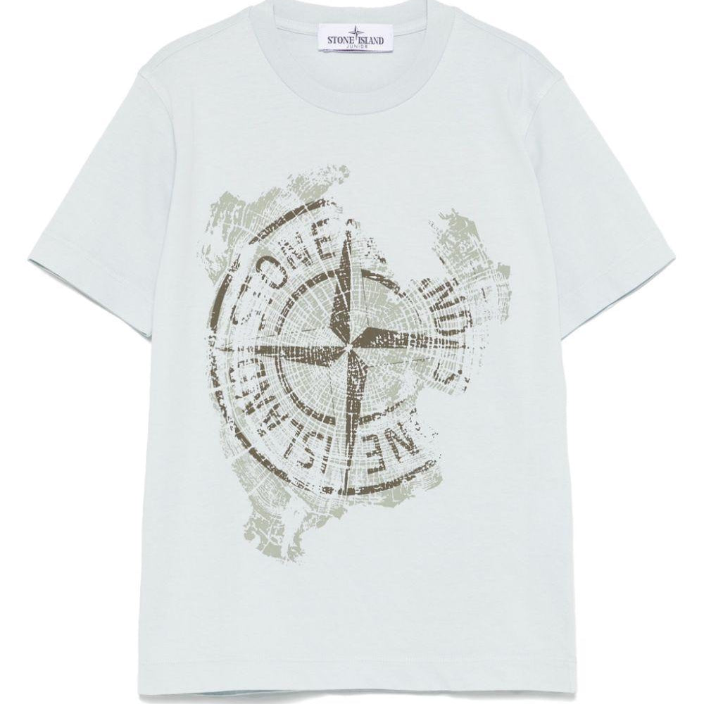 T-shirt con stampa per bambino Stone Island Junior azzurro con girocollo K1S162100010S0128 V0041 STONE ISLAND JUNIOR