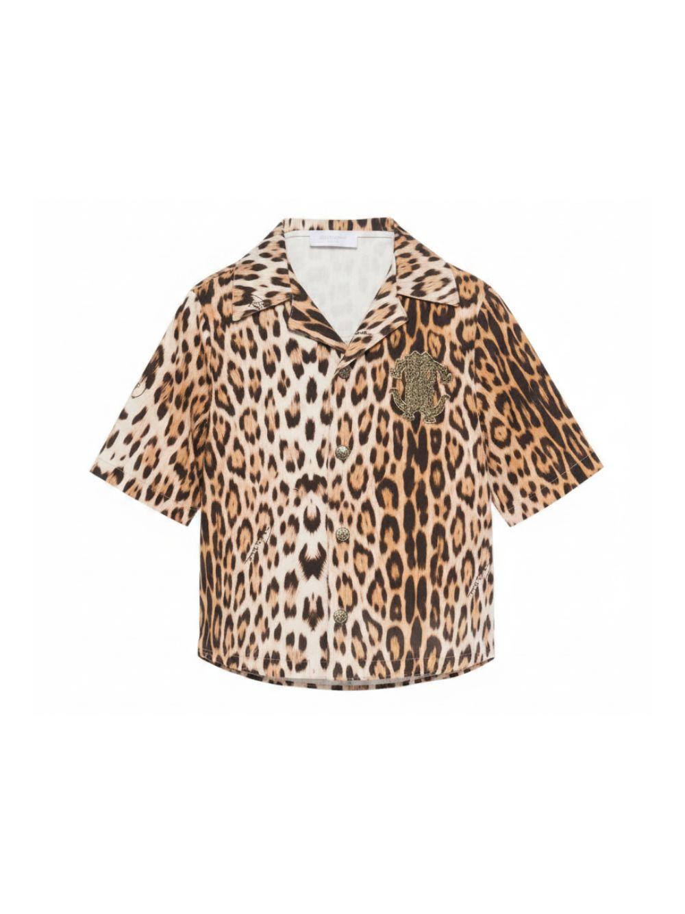 Camicia per bambino Roberto Cavalli Kids marrone con stampa animalier CBP26081CA MACULA N.H. ROBERTO CAVALLI KIDS