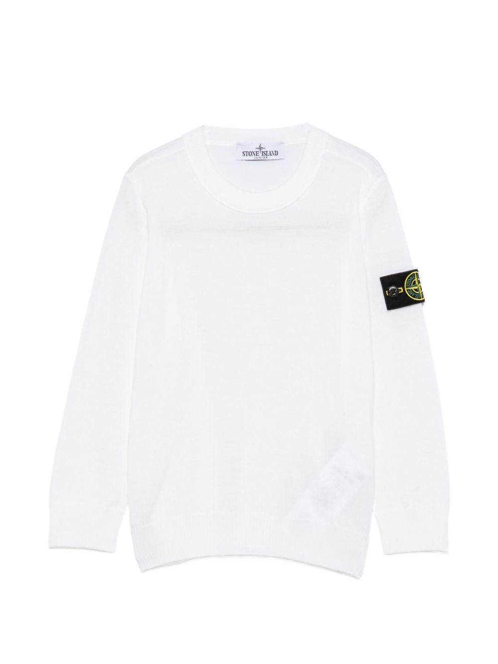 Maglione per bambino Stone Island Kids bianco con applicazione logo sulla manica L2S165100009S0C04 V0001 STONE ISLAND KIDS