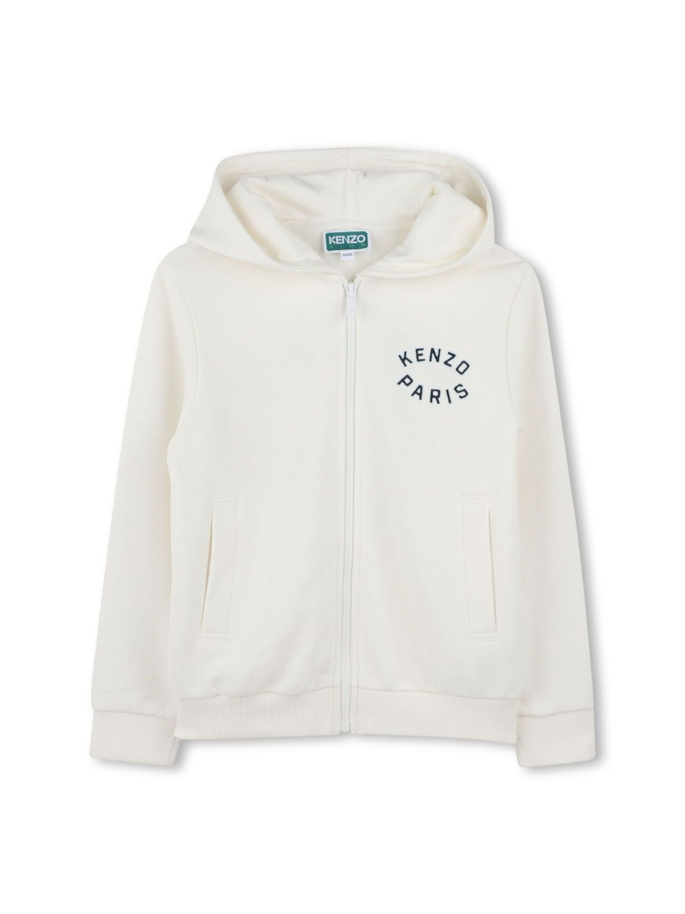 Felpa per bambino Kenzo Kids bianco con ricamo del logo, cappuccio e zip K61176 117 KENZO KIDS