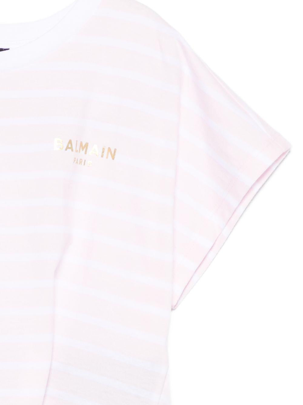 T-shirt da bambina Balmain Kids rosa con motivo a righe BY8B61 Z3657 51EBC BALMAIN KIDS
