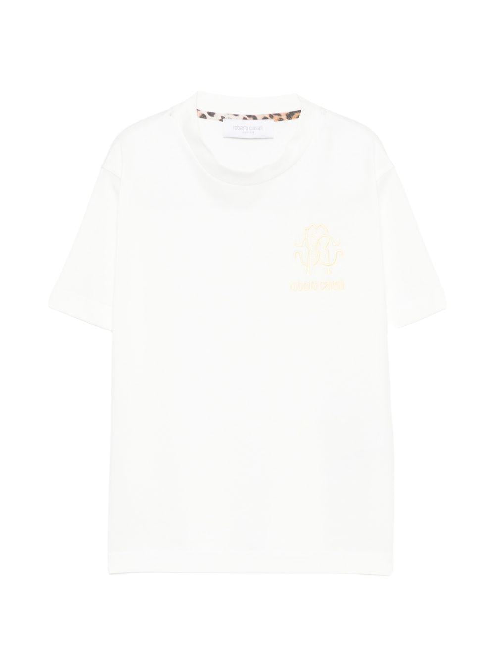 T-shirt per bambino Roberto Cavalli Kids bianca con logo sul petto CBP26090TS WHITE ROBERTO CAVALLI KIDS