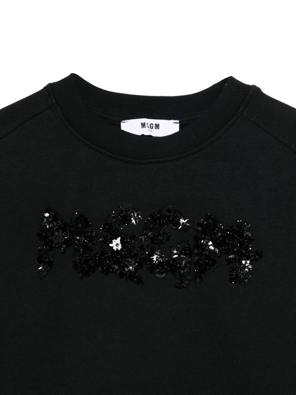 Felpa per bambina MSGM Kids nera con applicazione logo S6MSJGSW088 110 MSGM KIDS