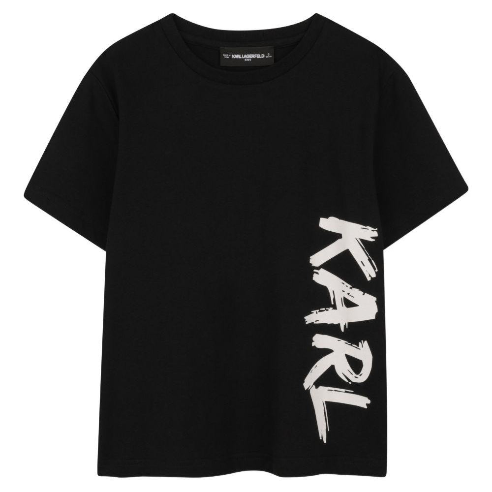 T-shirt per bambino Karl Lagerfield Kids nera con stampa logo Z31095 09B KARL LAGERFELD KIDS