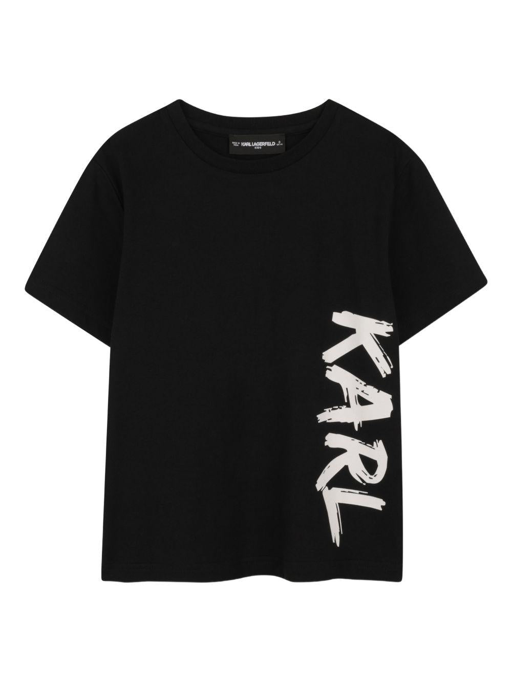 T-shirt per bambino Karl Lagerfield Kids nera con stampa logo Z31095 09B KARL LAGERFELD KIDS