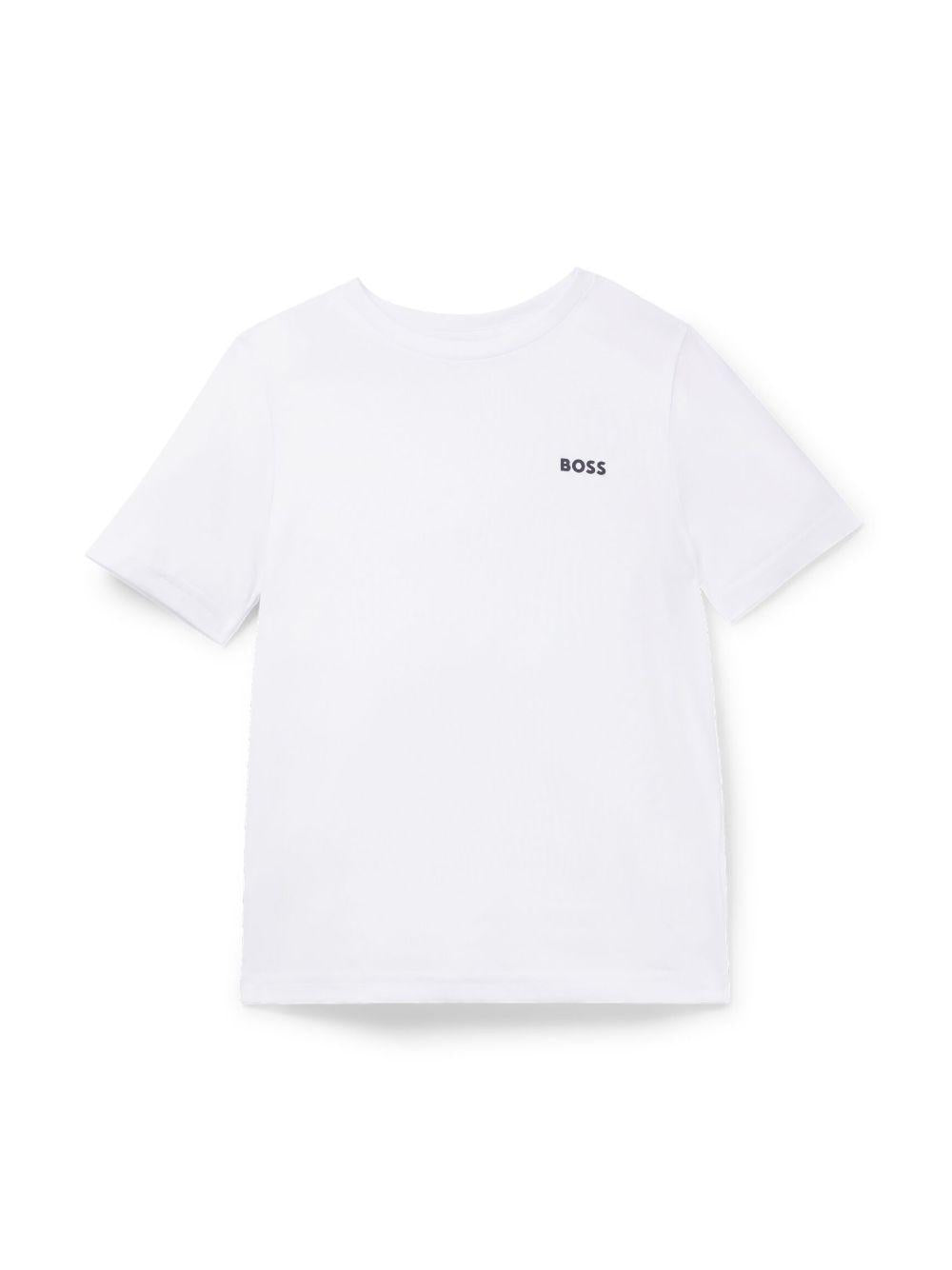 T-shirt da bambino Boss Kids bianca con stampa con logo J25P23 10P BOSS KIDS