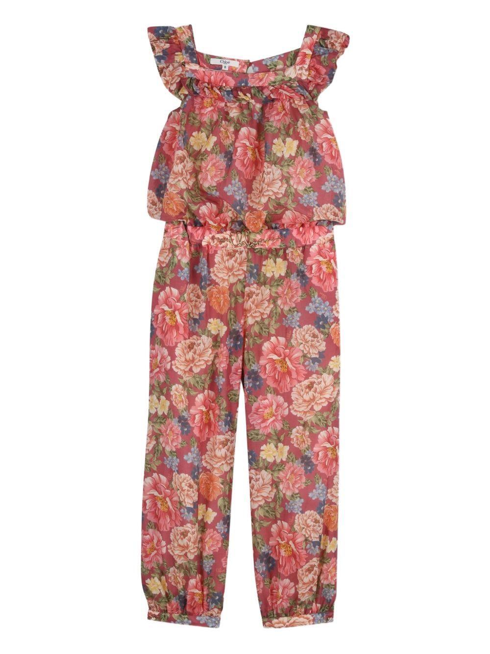 Tutina per bambina Chloè Kids rosso con stampa a fiori all-over C20825 46Y CHLOE' KIDS