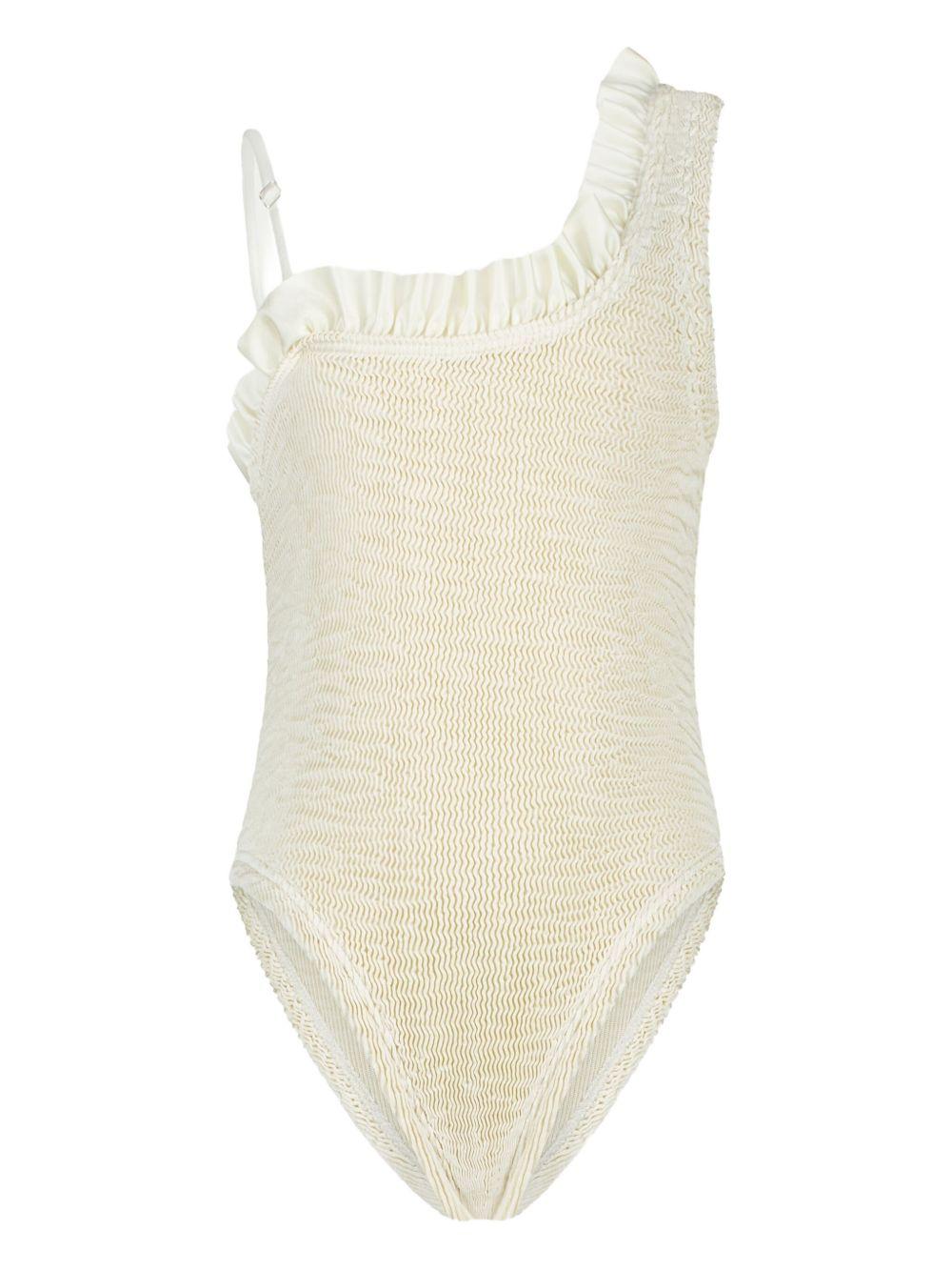 Costume intero per bambina Paramidonna Kids beige con rifinitura con ruches SS25NIV IVORY PARAMIDONNA KIDS