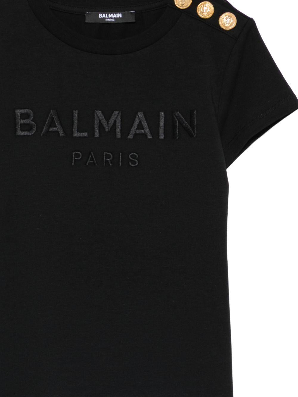 T-shirt da bambina Balmain Kids nera con bottoni BY8A21 Z3277 930NE BALMAIN KIDS