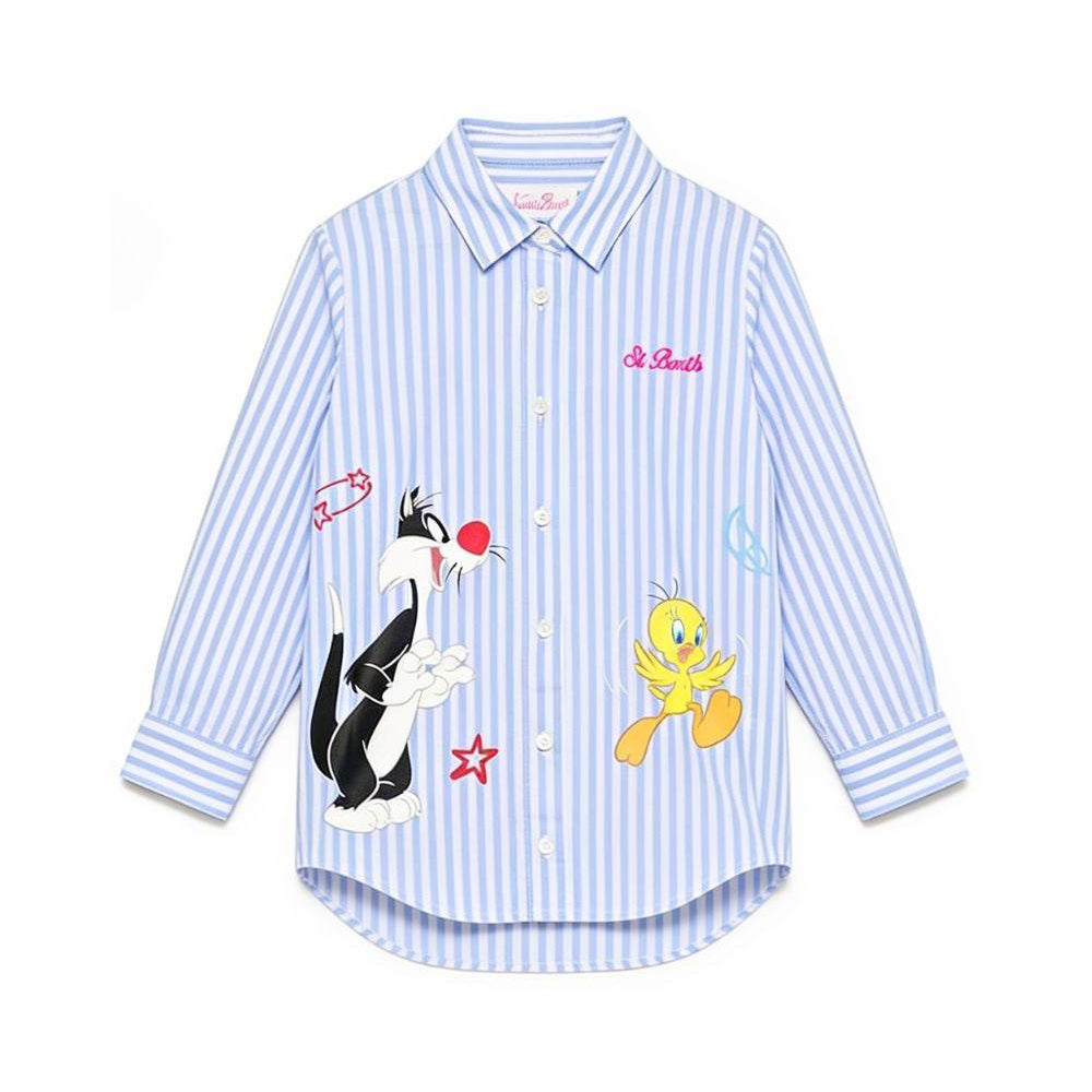Camicia a righe per bamabina MC2 Saint Barth Kids x Looney Tunes azzurra con stampa grafica BRIG003 01933L MC2 ST. BARTH KIDS