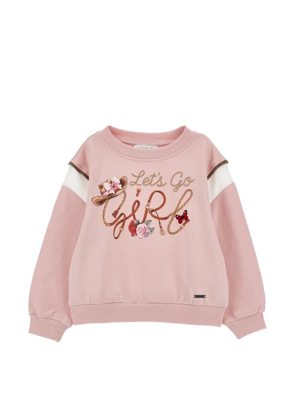 Felpa per bambina Monnalisa Kids rosa con stampa grafica 19H600RU 8006 094F MONNALISA KIDS