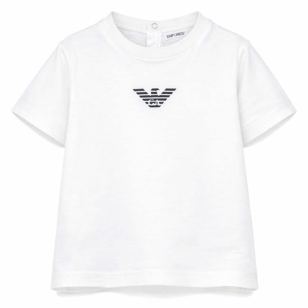 T-shirt per neonato Emporio Armani Kids bianca con logo aquila sul davanti EB000419 AF15013 M0134 EMPORIO ARMANI KIDS