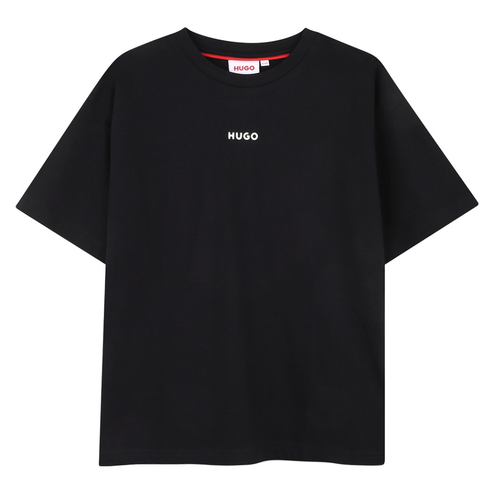 T-shirt per bambino Hugo Kids nera con logo sul davanti G00434 09B Hugo